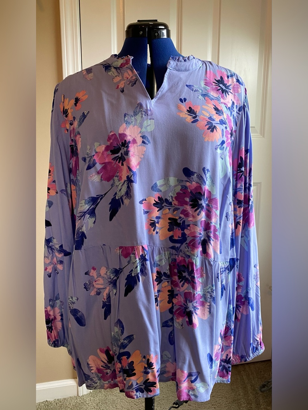 Denim & Co. Printed Blouse with Smocked Cuffs